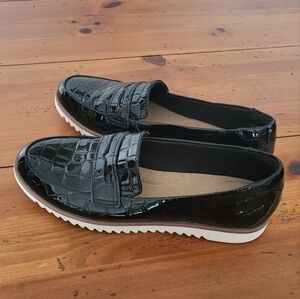 Clarks Black Leather Loafers with Quilted Design